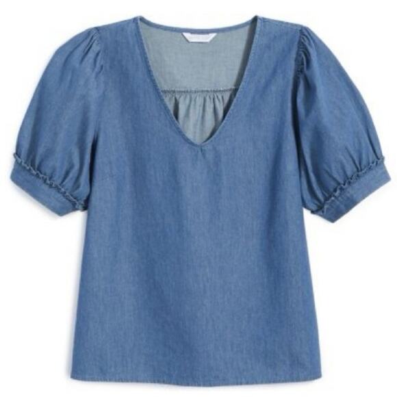 NWT Draper James V-Neck Puff Sleeve Chambray Top Shirt XXL - Picture 1 of 10